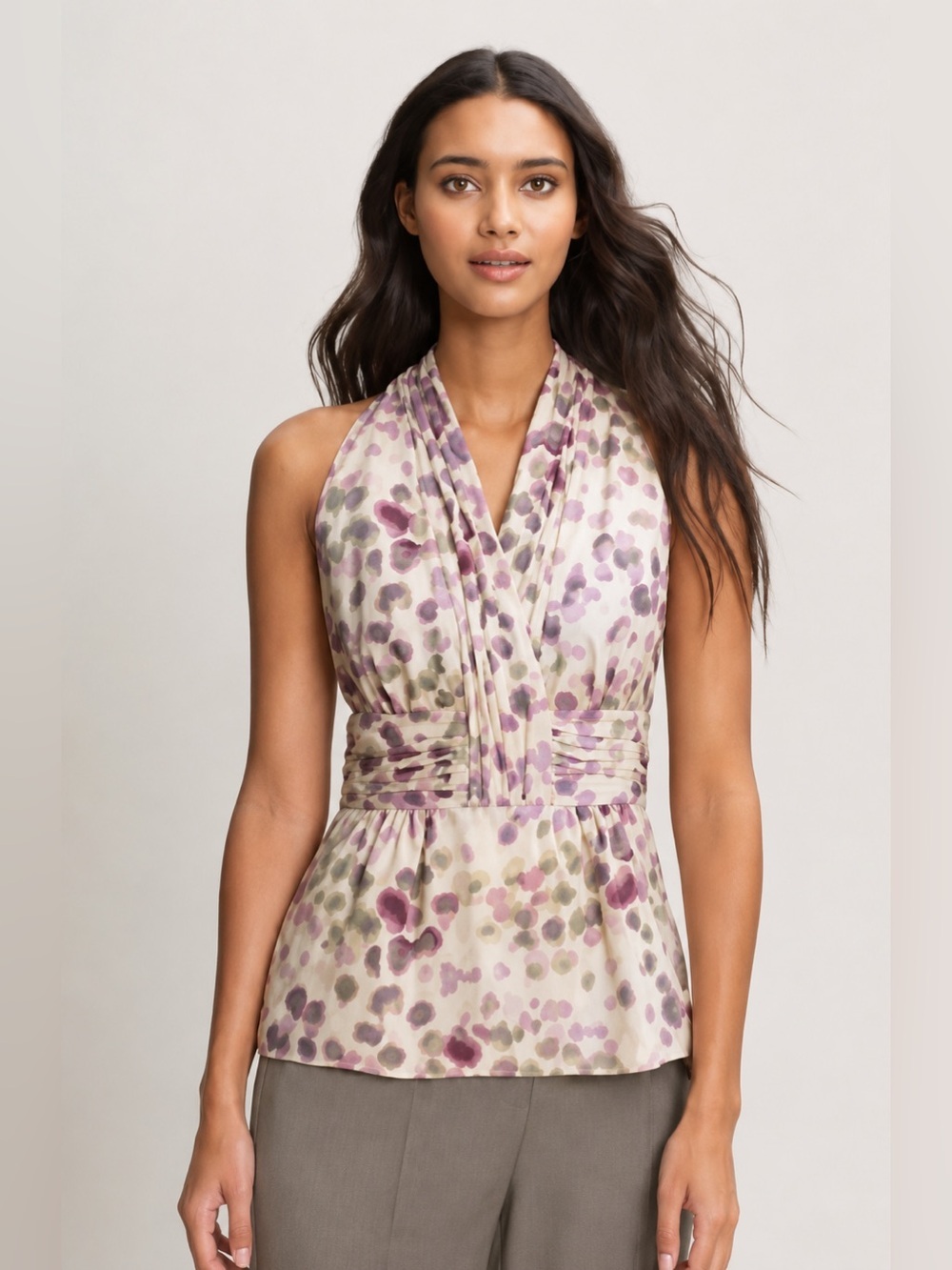 New Banana republic 100% silk abstract halter top pleated layer blouse polka dot